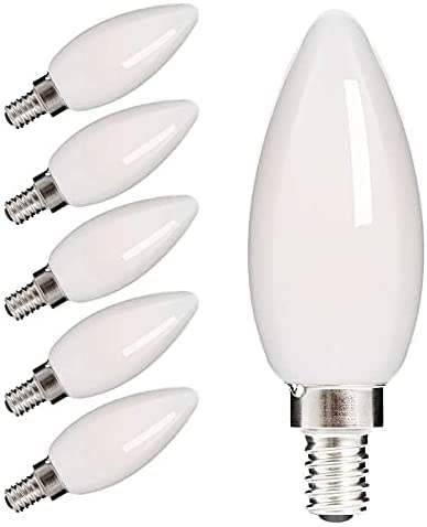E12 LED Bulb, NSL Lighting Candelabra Bulb 40W Equivalent LED Chandelier Bulb, Dimmable LED Bulb, Warm White 2700K LED Filament Bulb, Frosted Glass, 4.5W 300 Lumens 360 Beam Angle, UL Listed, 6 Pack