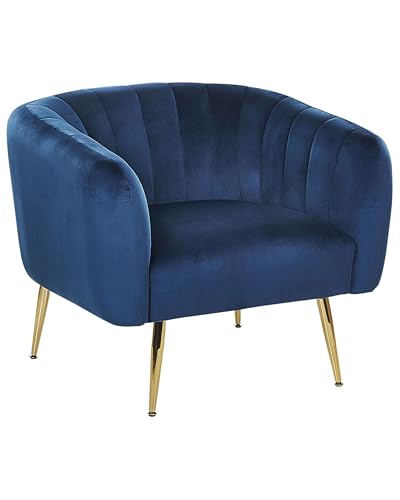Beliani Fauteuil Club Cabriolet Tapissé en Velours Bleu Foncé avec Pieds en Acier Doré Design Tendance pour Chambre ou Salon Glamour Vintage