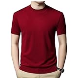 Kurzarm Temperament Klassisch Vintage Mode Shirt Regular Fit Trend Casual T-Shirt Atmungsaktiv Weich Komfortabel Strickwaren Herren O-Red M