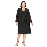 S.L. Fashions womens Plus-size Sequin Chiffon Jacket Special Occasion Dress, Black, 20 Plus