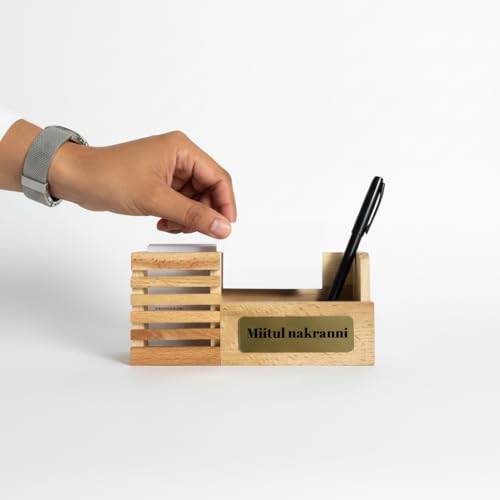 Image of Personalized Pen Stand For Table With Name, Pen Stand For Office Table Stylish, Stationery & Wooden Desk Organizer - Custom Corporate Gift For Doctors, Office, Study, New Year Gift For Employees