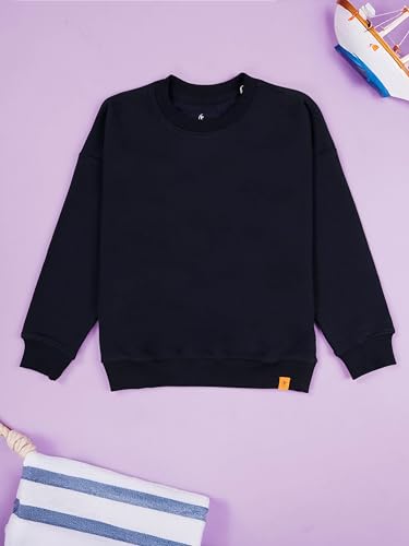 Image of KiddoPanti Boys Solid Round Neck Full Sleeve Fleece Sweatshirt | 60% Cotton 40% Polyester | Soft Warm Winter Pullover | Ribbed Cuffs & Hem | Casual Winter Sweatshirt for Kids