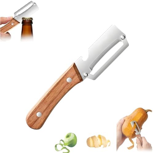 Kitchen Multi-Function Stainless Steel Thickened Fruit Peeler Knife, Ultimate Kitchen Peeler, Wooden Handle Peeler, Multi Functional Premium Vegetable Peeler, Bottle Opener Stainless Steel (1PCS)