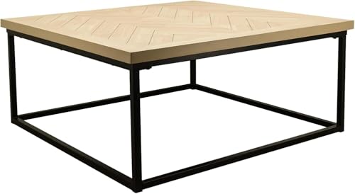 Table basse carrée en bois de pin 86 cm avec tablette de salon