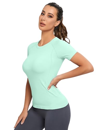 Image of MathCat Seamless Workout Tops for Women, Short Sleeve Compression Athletic Shirts Soft Yoga Gym Tops XS-XL