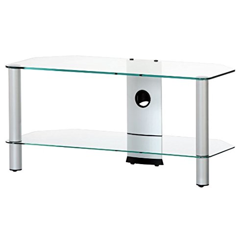 Ro & Co m-902u00a0TGu00a0u0096u00a0Meuble TV de 2u00a0étagères. Verre Transparent/châssis de Couleur Gris. Largeur 90u00a0cms.