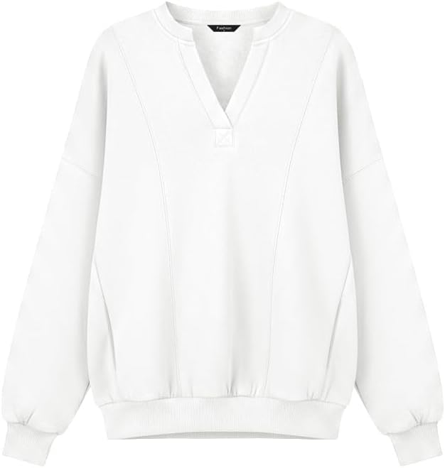 dowerme Oversized Sweatshirt for Women Casual Long Sleeve V Neck Comfy Fleece Pullover Tops Pockets Fall Outfits 2025