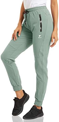MAGCOMSEN Womens Running Pants with Phone Pocket Quick Dry Hiking Pants High Waist Lightweight Workout Pants Stretch Yoga Pants for Women Pea Green