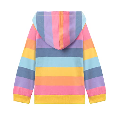 Mud Kingdom Little Girls Hooded Sweatshirt Long Sleeve Pockets Pullover Hoodie Fashion Printed Colorful Stripes Size 6-7 #TOP1