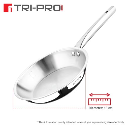 Image of BERGNER Tripro 18cm Triply Frypan with Long Stay Cool Ergonomic Handle with Excellent Grip, Consumes Less Oil, Healthy Cooking, Even Heat Distribution, Flared Rim - Induction and Gas Stove Ready