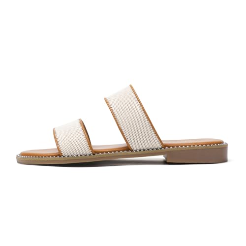 Image of Tilocow Women's Flat Sandals Two Strap Summer Dressy Studded Slide Sandals Open Toe Cute Casual Slip on Comfort Shoes for Beach Travel Daily Wear