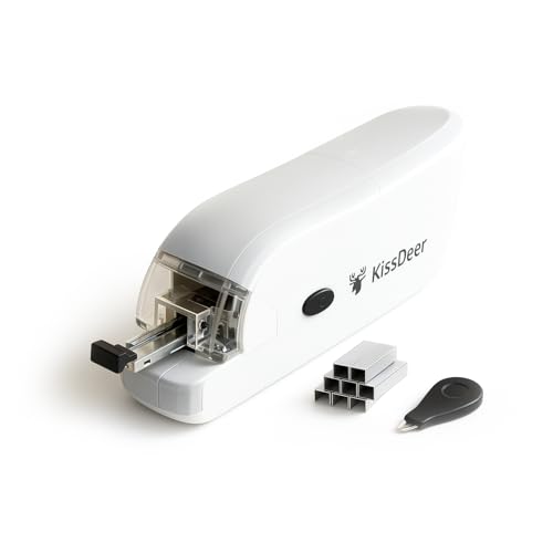Kissdeer Electric Stapler with 1000 Staples & Staple Remover, Compact Palm-Sized Design, 20-Sheet Capacity, AC Adapter/Battery Powered, Ideal for School or Office Use, Fits No.10 Staples, White