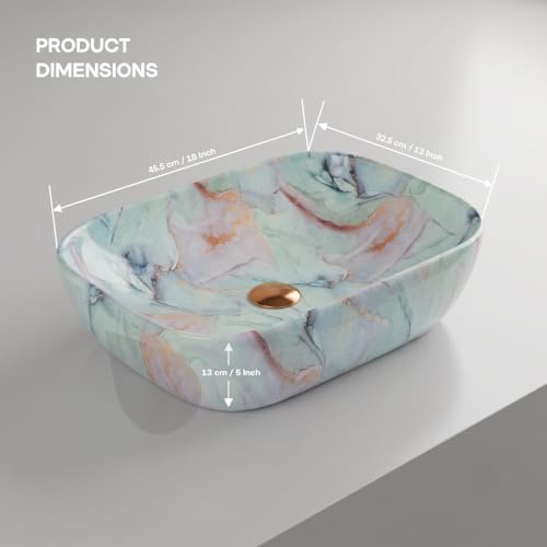 Image of Designer Ceramic Wash Basin For Bathroom | Over Counter Bathroom Basin | Counter Top Bathroom Sink | Wash Basin For Restaurant, Hotel (18 x13 x 5 Inch) (158)