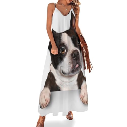 Robe longue chat chien hamster pour femme : vêtement d'été sans manches de style maxi