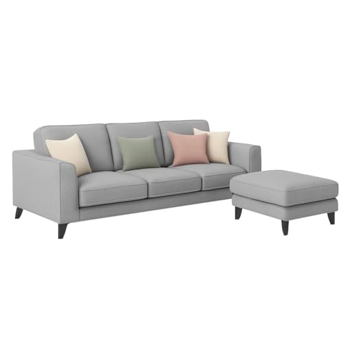 Image of Casaliving Grayon 3 Seater Convertible Sofa Set for Living Room, 3 Seater & Ottoman Modular Sectional Couch for Small Space (Grey Colour) Fabric