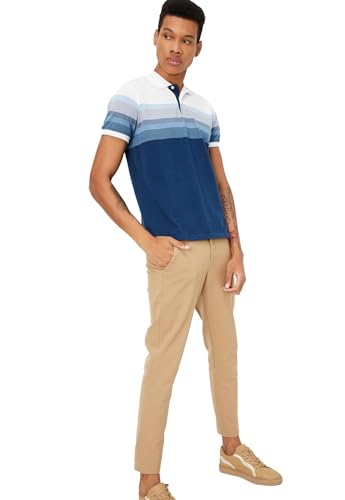 Image of Max Men's Half Sleeves Cotton Blend Regular Fit Striped Polo T-Shirt