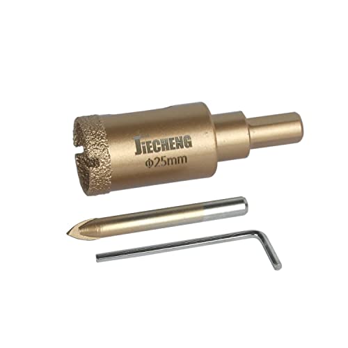 Image of Brazed Diamond 1 inch Hole Saw with Center Drill Bit | For Ceramic, Porcelain, Tile, Glass, Granite, Quartz, Marble, Gemstone, Dry Drilling, 25mm