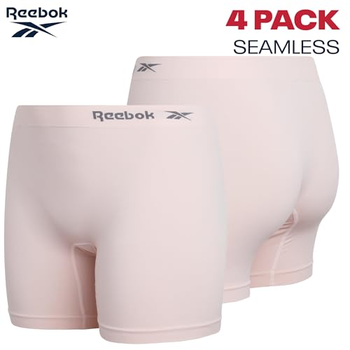 Image of Reebok Womens Boyshorts - 4 Pack Seamless Underwear for Women with Performance Stretch, Relaxed Waistband, 4 inch Inseam