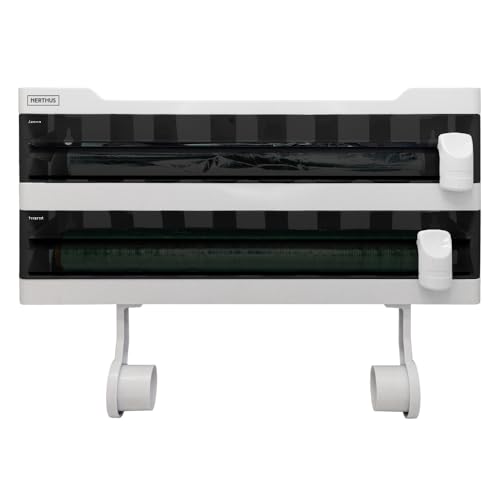 NERTHUS FIH 1256 Wall Roll Holder, Triple Dispenser, Aluminium Dispenser and Film with Cut, Spice Rack, White, 1 Rollo - Image 2