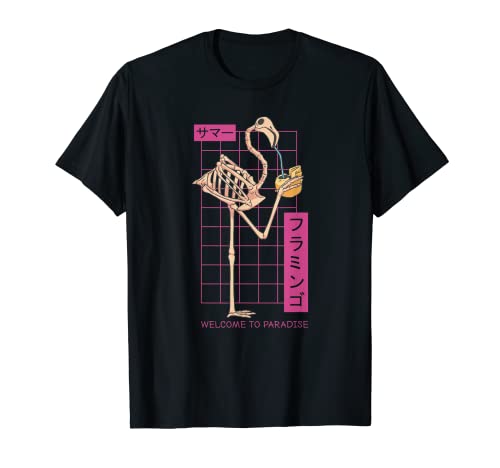 Retro Vaporwave Aesthetic Cool Flamingo esqueleto 80s 90s Camiseta