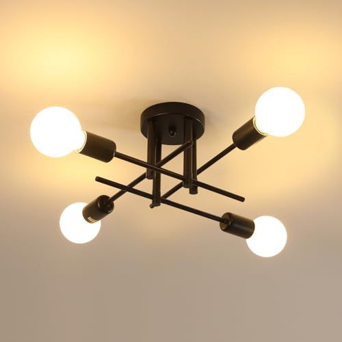 Lampa sufitowa Riserva, czarna, 4-żarówkowa lampa sufitowa w stylu industrialnym, metalowy żyrandol z gniazdami E27