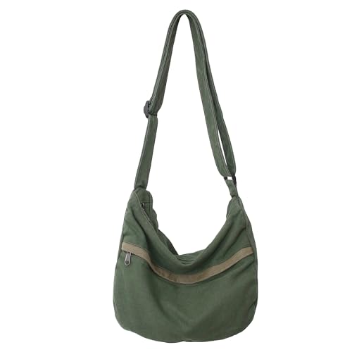 Image of Canvas Messenger Bag Large Hobo Crossbody Bag with Zipper Casual Shoulder Tote Handbag for Women and Men