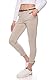 Kendindza Chino Damen Hose Stretch mit Gürtel Stoffhose Damen elegant lang (M, Beige)