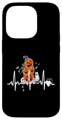 猫の男性の子供と一緒に面白いカボチャのハートビートハロウィーン スマホケース iPhone 14 Pro 用