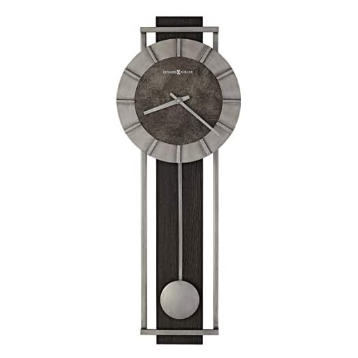 Howard Miller Cass City Wall Clock II 549-544 – Rectangular Aged Silver Metal Frame with Satin Ebony Panel Home Decor, Pendulum & Quartz Movement