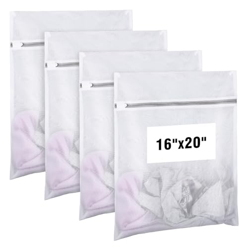 Gjinxi 4 PCS Net Laundry Bags Mesh Laundry Bags, Durable Washing Machine Bag Reusable Delicate Laundry Bag with Strong Zipper for Washing Machine, Delicates, Bra, Socks, Baby Clothes(40×50 cm)