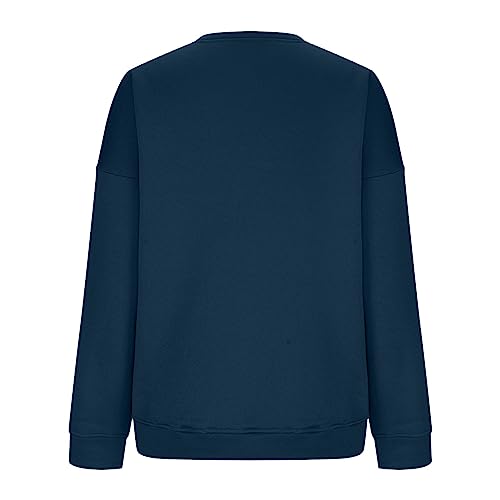 2025 Womens Sweatshirts Crewneck Fleece Oversized Pullover Sweaters Fall Winter Cute Tops Teen Girls (Navy-1, XXL)4