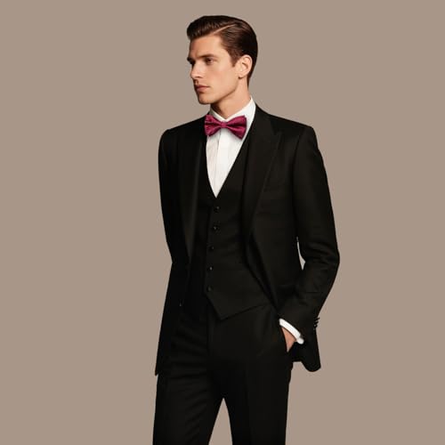 Image of DiBanGu Paisley Pre-Tied Bow Ties for Men Silk Adjustable Bowtie and Pocket Square Cufflinks for Wedding Party