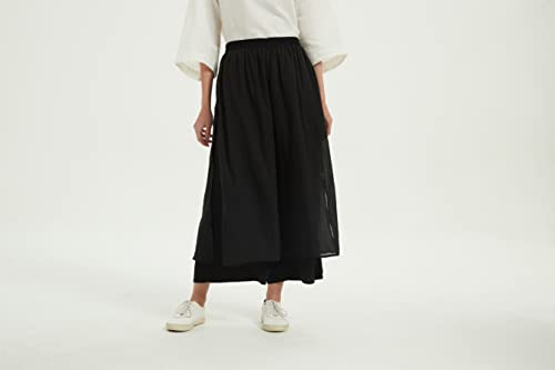 Minibee Women's Wide Leg Pants Loose Layer Capris Yoga Palazzo Elastic Waist Trousers Black L #TOP6