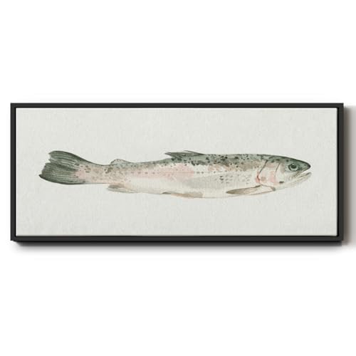 Renditions Gallery Floater Framed Canvas Home Decor Rainbow Trout Prints and Painting Hanging Decoration for Bedroom Office Lounge - 12"x30" Black Frame LT615