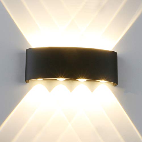 Image of Modern LED IP65 Waterproof Exterior Wall Lamp with Backing Plate, 8W 86V-265V Warm White 3000K Aluminum Indoor Outdoor Surface Mount Rainsafe Matte Black Up Down Porch Staircase Hallway Garage