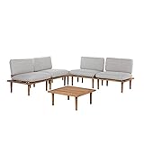  Conjunto de jardín de Madera de Acacia con Cojines Grises para 4 Personas sillones con Mesa Auxiliar Frascati