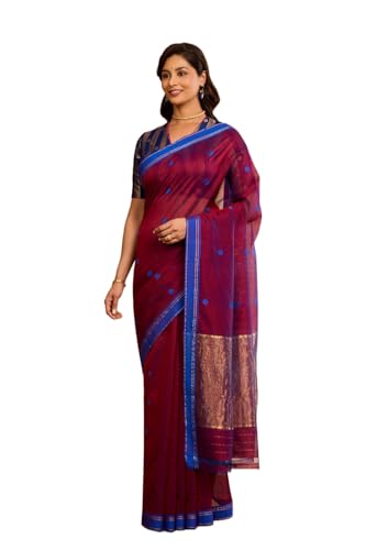 Taneira Women Purple Woven Pure Silk Cotton Chanderi Saree with Unstitched Blouse Piece (SAPH01AA7688-Purple)