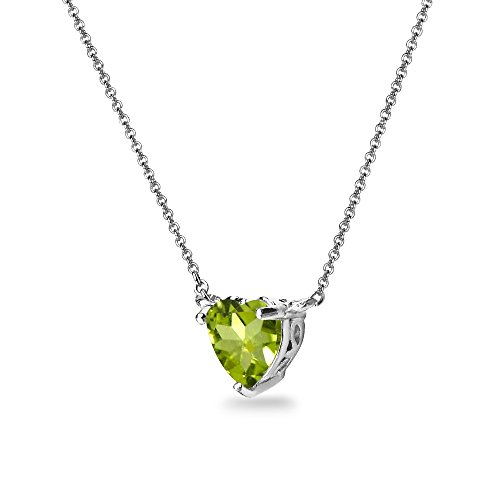 B. Brilliant Heart Choker Necklace For Women Sterling Silver 7Mm Genuine Peridot Short Dainty Necklace For Girls Bridesmaids Prom #TOP4
