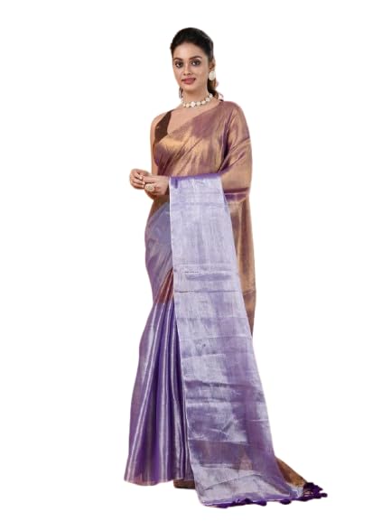 Sudip Collection Women’s Silver and Purple Tissue Silk Saree Wear Saree with Blouse Piece-image-31