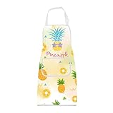 FUSTMW Pineapple Apron with Pockets Pineapple Print Apron Gifts for Pineapple Lovers Kitchen Chef Cooking BBQ Grill Apron (Pineapple Apron)