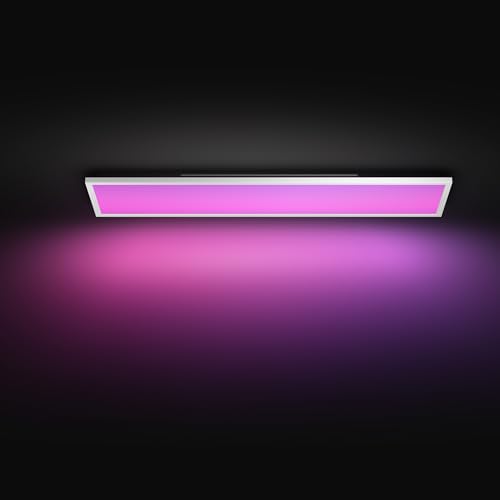 Philips Hue White & Color Ambiance Surimu Panel Deckenlampe 120 x 30 cm (4.150 lm), dimmbare Deckenleuchte für das Hue Lichtsystem mit 16 Mio. Farben, smarte Lichtsteuerung über Sprache oder App, weiß
