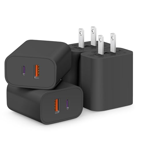Image of [4 Pack] USB C Charger Block Fast Charging Multiport Adpater [PD 20W USB-C & QC 3.0 USB-A Port] for iPhone 17 /16 /15 /14 /13 /12 /11 /X /9, iPad, Galaxy, Google & More [Black]