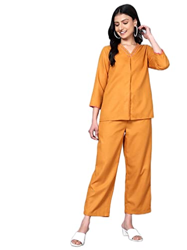 Image of Bani Women Co-ord Set, Top and Trouser Set 2 Piece Outfit, 3 /4 Sleeves Embroided V Neck, Coord Sets for Women| Western Dress, Stylish Design for All Occasions