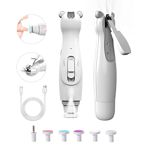 Image of Baby Nail File & Baby Nail Clippers 2-in-1, Outak Upgraded Safe Electric Nail Trimmer with LED Light & 6 Replaceable Filing Heads for Newborn Baby, Toddlers and Kids (White)