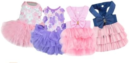 Dog Dresses, Fashion Pet Dog Clothes, Striped Mesh Puppy Dog Princess Dresses (Purple/Pink(4pack), X-Small)