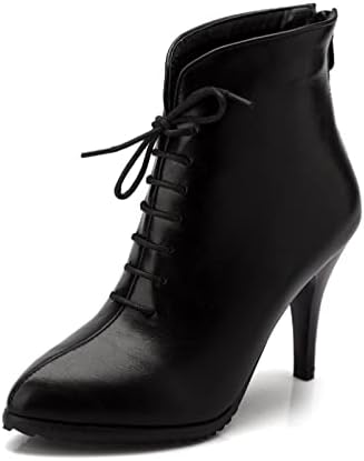 Amazon.com | Women's PU Lace-up Shoes Sexy Vintage Stiletto High Heel Ankle  Boots V Cut Back Zip Pointed Toe Winter Bootie for Daily | Ankle \u0026 Bootie