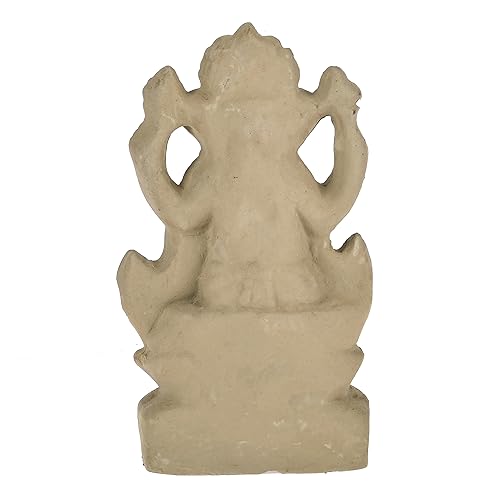Image of SAUDEEP INDIA 6 Inch Mitti Ganesh Idol | Eco-Friendly Handcrafted Mud /Clay Ganesh Murti | Ganpati Figurine for Visarjan | Biodegradable Mushak Ganesha Statue | Ganesh Chaturth (Lotus Ganesh)