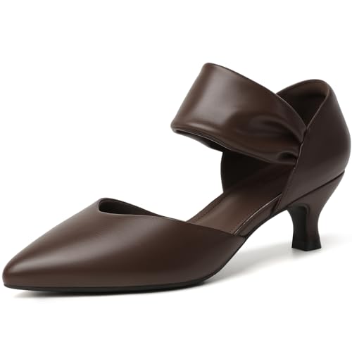 Image of RIBONGZ Kitten Heels for Women Closed Toe Comfortable Low Heels Pointed Toe Sexy Slip on Pumps Bridal Party Dressy Shoes