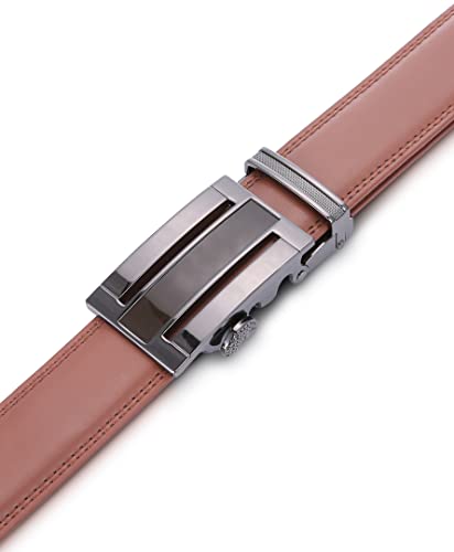 Marino Men’s Genuine Leather Ratchet Dress Belt With Automatic Buckle, Trim to Fit Enclosed in an Elegant Gift Box - Twin Sided - Light Ochre - Adjustable from 48" to 64" Waist