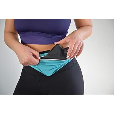 Stretchy Waist Pack, Adjustable No-Bounce Running Belt for Women and Men, Secure Extra Large Zipper Pocket, Moisture-Wicking Neoprene, Teal and Gray Fanny Bags, 2 Pack